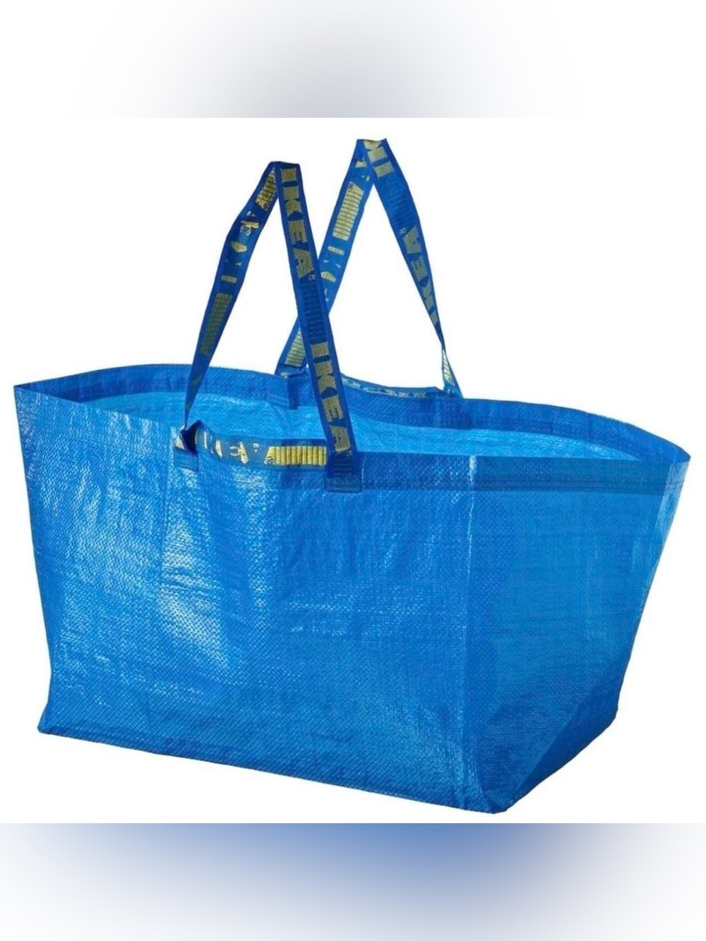1 IKEA Bright Blue Oversized Reusable Tote with Yellow Logo Straps sturdy new